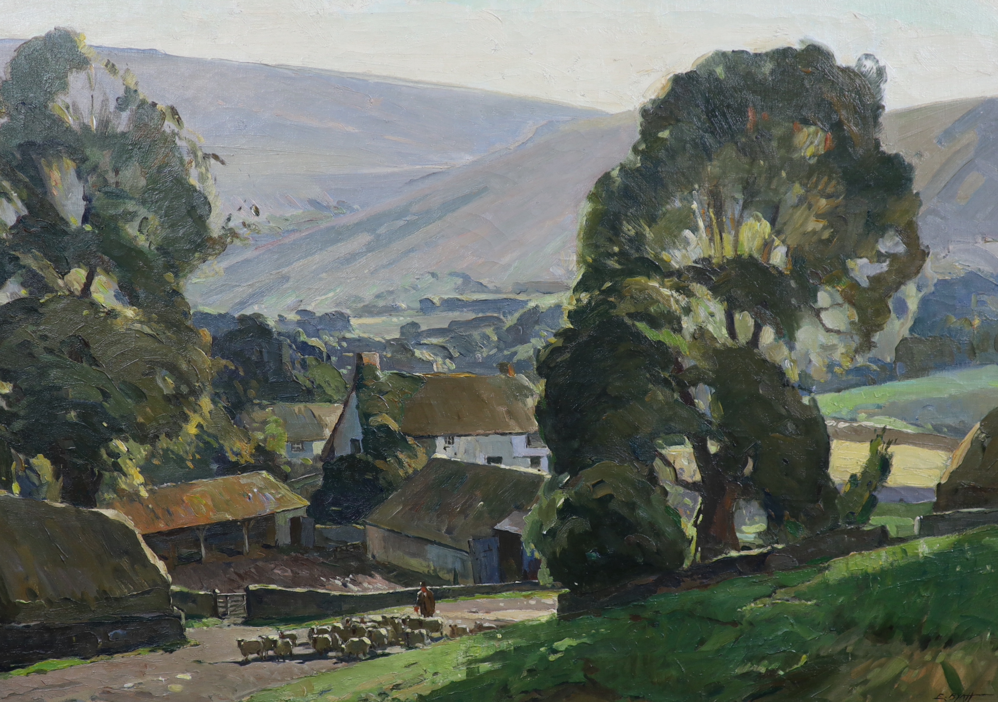 Edwin Byatt (English, 1888-1948), 'Saddlescombe Farm, Sussex', oil on canvas, 60 x 85cm